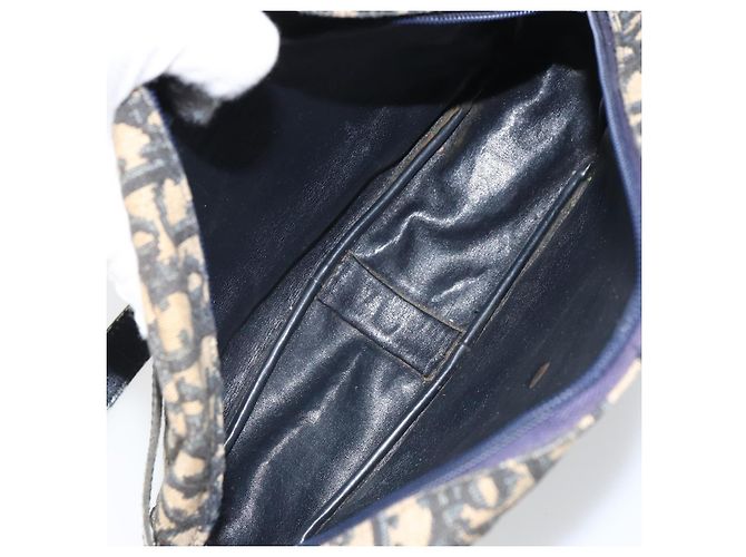 Borsa a Spalla in Tela Trotter Christian Dior Blu Navy Oro Auth 162249 D'oro - vista 17