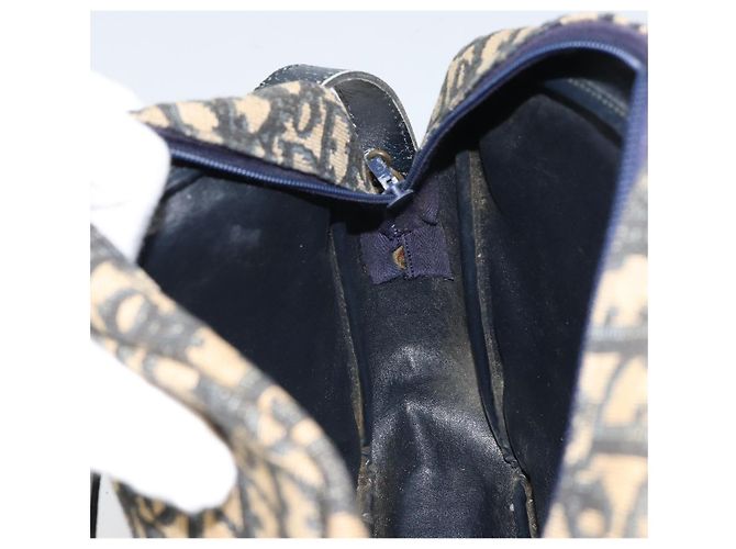 Borsa a Spalla in Tela Trotter Christian Dior Blu Navy Oro Auth 162249 D'oro - vista 18