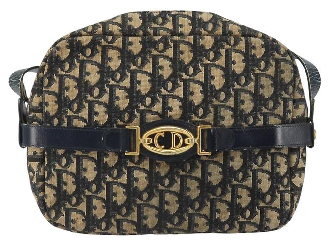 Borsa a Spalla in Tela Trotter Christian Dior Blu Navy Oro Auth 162249 D'oro - vista 2
