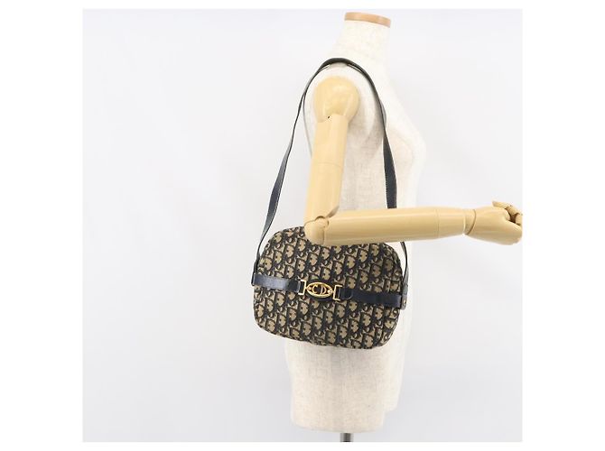 Borsa a Spalla in Tela Trotter Christian Dior Blu Navy Oro Auth 162249 D'oro - vista 20