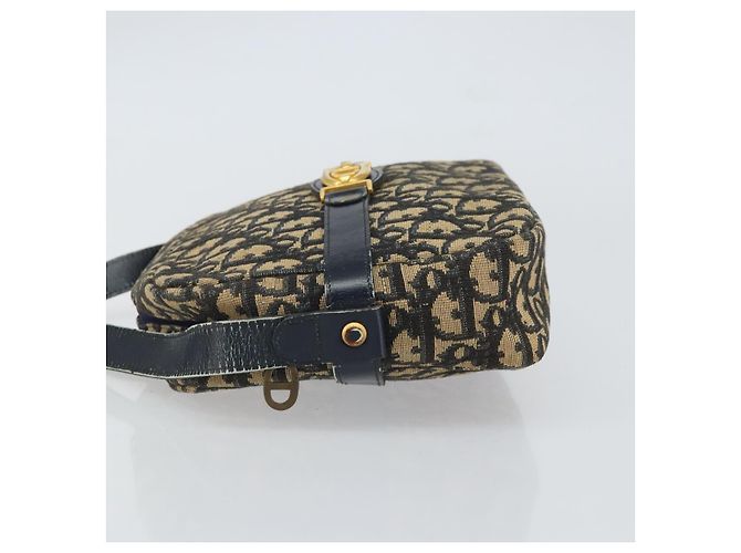 Borsa a Spalla in Tela Trotter Christian Dior Blu Navy Oro Auth 162249 D'oro - vista 5