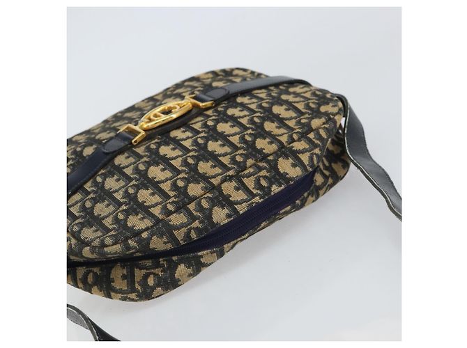 Borsa a Spalla in Tela Trotter Christian Dior Blu Navy Oro Auth 162249 D'oro - vista 6