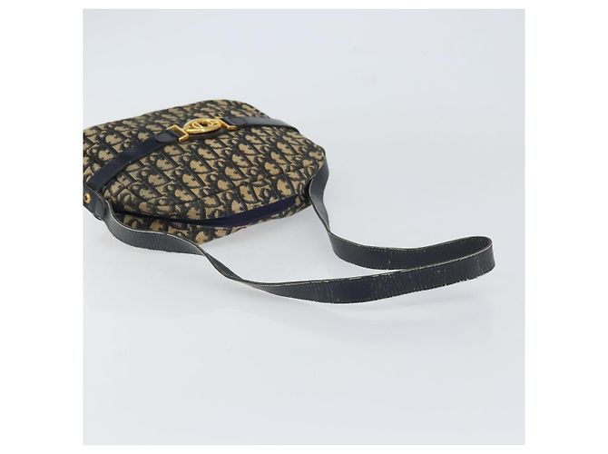 Borsa a Spalla in Tela Trotter Christian Dior Blu Navy Oro Auth 162249 D'oro - vista 7