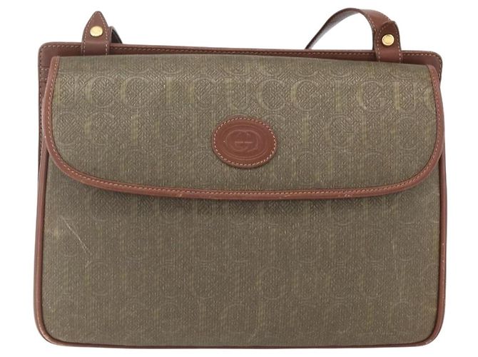 Borsa a Spalla GUCCI in Pelle Tela Marrone Oro Auth 160596 D'oro - vista 2