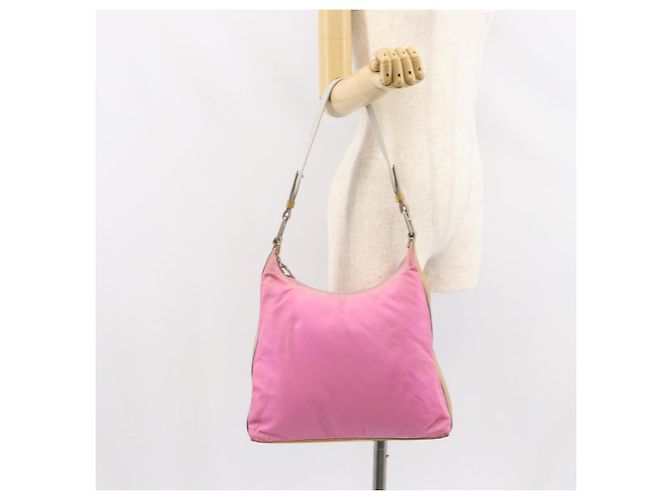 Borsa a Spalla PRADA in Nylon Rosa Argento Auth 160914 - vista 22