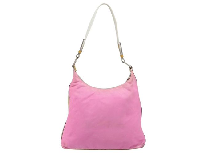 Borsa a Spalla PRADA in Nylon Rosa Argento Auth 160914 - vista 3