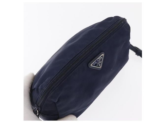 Pochette Prada Nylon Blu Navy Argento Auth hk3259 - vista 6