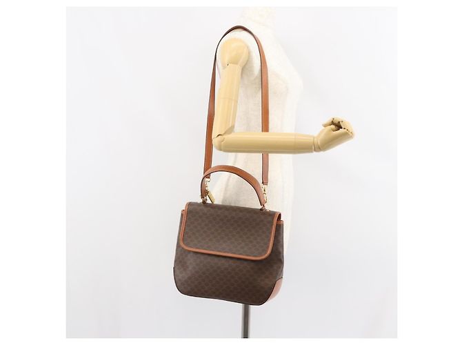 Céline Borsa a mano in tela Macadam CELINE in pelle PVC 2 in 1 marrone oro Auth 161001 - vista 25