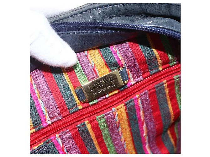 Borsa a Spalla LOEWE Nylon Blu Navy Oro Auth 159401 D'oro - vista 17