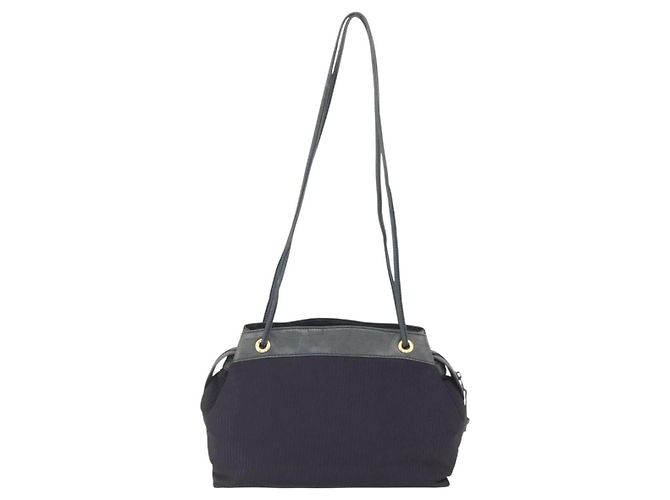 Borsa a Spalla LOEWE Nylon Blu Navy Oro Auth 159401 D'oro - vista 2