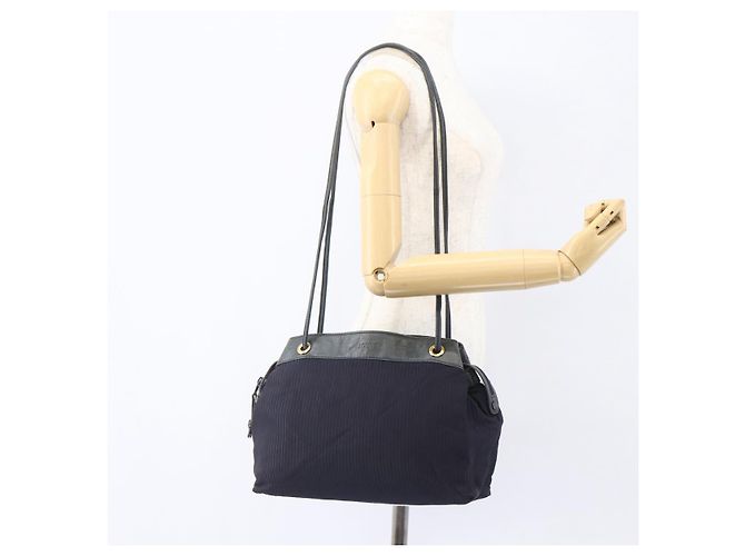 Borsa a Spalla LOEWE Nylon Blu Navy Oro Auth 159401 D'oro - vista 24
