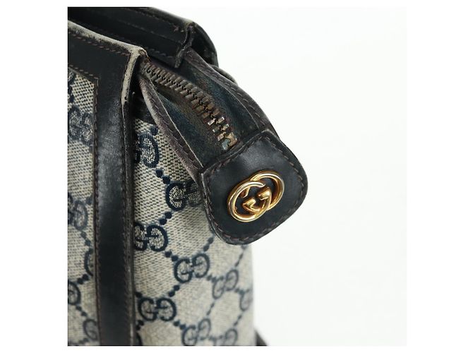 Bolsa de mão GUCCI GG Supreme Sherry Line PVC Marinho Ouro Auth 162954 Dourado Azul marinho - vista 14