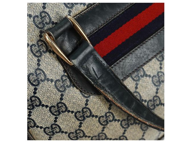 Bolsa de mão GUCCI GG Supreme Sherry Line PVC Marinho Ouro Auth 162954 Dourado Azul marinho - vista 15