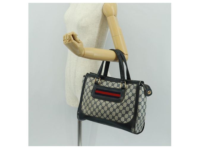 Bolsa de mão GUCCI GG Supreme Sherry Line PVC Marinho Ouro Auth 162954 Dourado Azul marinho - vista 24