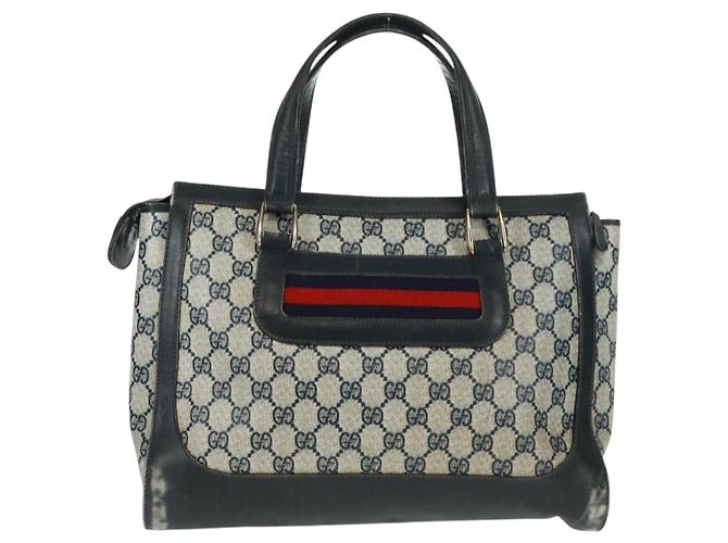 Bolsa de mão GUCCI GG Supreme Sherry Line PVC Marinho Ouro Auth 162954 Dourado Azul marinho - vista 3