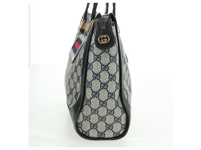 Bolsa de mão GUCCI GG Supreme Sherry Line PVC Marinho Ouro Auth 162954 Dourado Azul marinho - vista 4