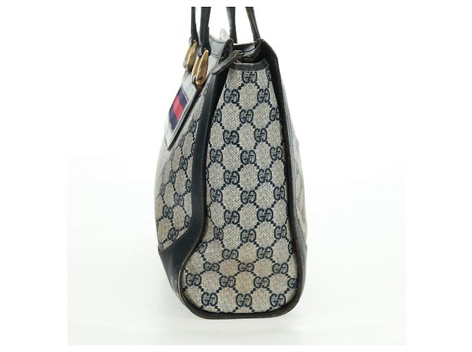 Bolsa de mão GUCCI GG Supreme Sherry Line PVC Marinho Ouro Auth 162954 Dourado Azul marinho - vista 5