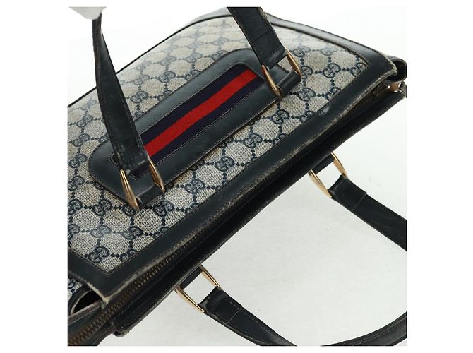 Bolsa de mão GUCCI GG Supreme Sherry Line PVC Marinho Ouro Auth 162954 Dourado Azul marinho - vista 6