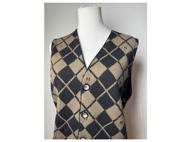 Vintage Fendi Wollwesten Schwarz Braun L/XL - Ansicht 14