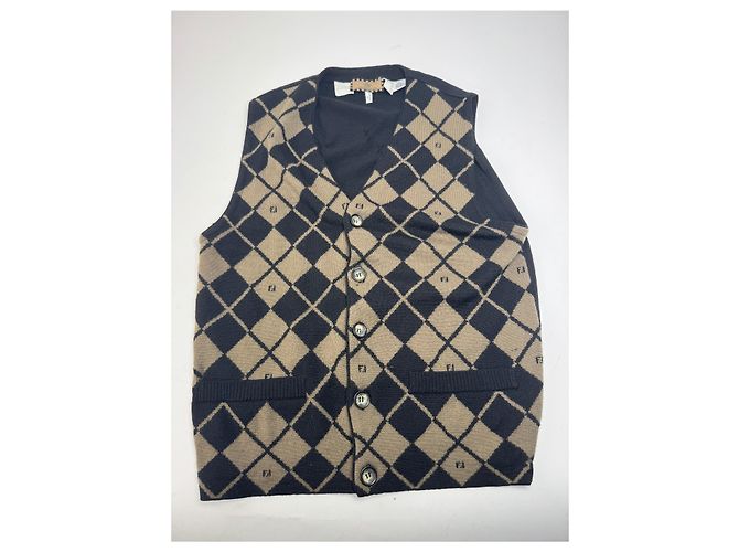 Vintage Fendi Wollwesten Schwarz Braun L/XL - Ansicht 5