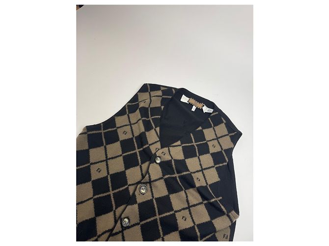 Vintage Fendi Wollwesten Schwarz Braun L/XL - Ansicht 7