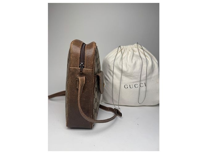 Vintage Gucci Monogramm Leder Schultertasche Grau / Braun - Ansicht 10