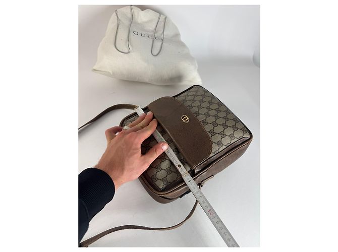 Vintage Gucci Monogramm Leder Schultertasche Grau / Braun - Ansicht 12