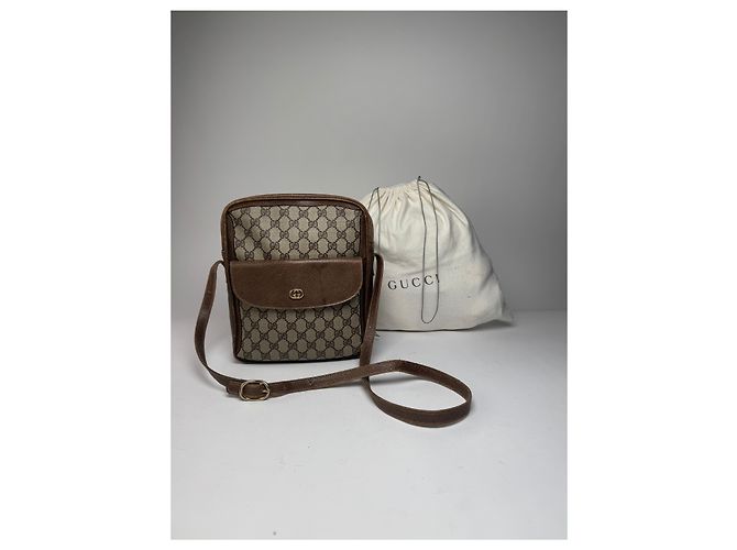 Vintage Gucci Monogramm Leder Schultertasche Grau / Braun - Ansicht 15