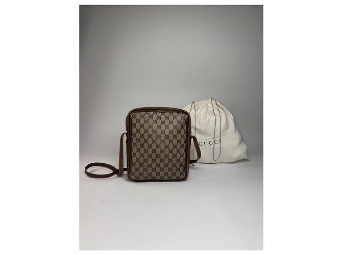 Vintage Gucci Monogramm Leder Schultertasche Grau / Braun - Ansicht 2