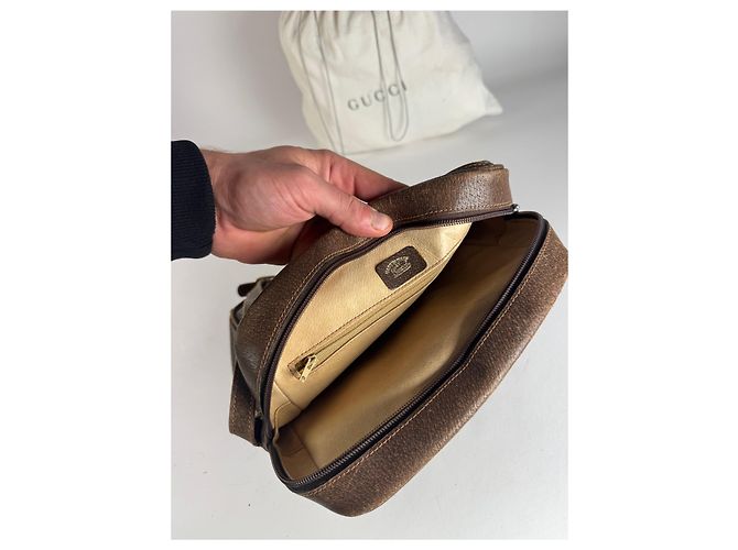 Vintage Gucci Monogramm Leder Schultertasche Grau / Braun - Ansicht 3