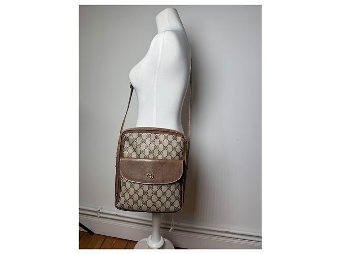 Vintage Gucci Monogramm Leder Schultertasche Grau / Braun - Ansicht 4