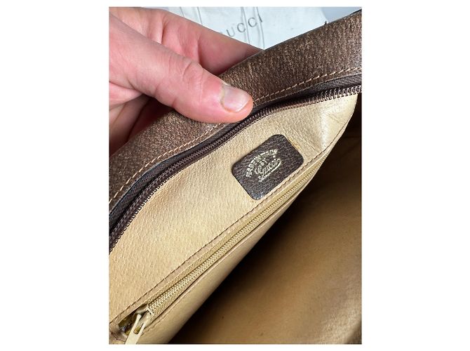 Vintage Gucci Monogramm Leder Schultertasche Grau / Braun - Ansicht 6