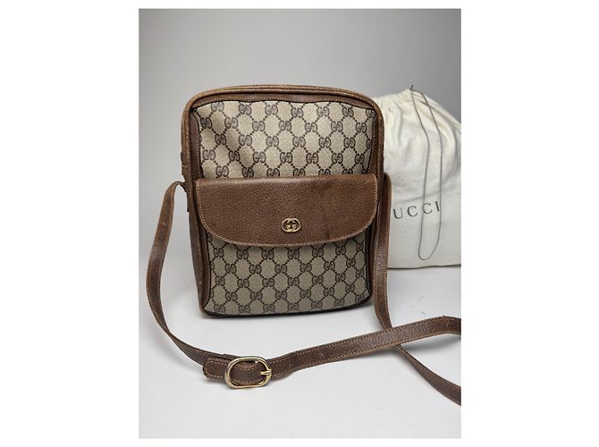 Vintage Gucci Monogramm Leder Schultertasche Grau / Braun - Ansicht 7
