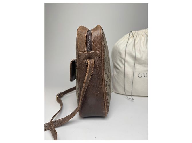 Vintage Gucci Monogramm Leder Schultertasche Grau / Braun - Ansicht 8