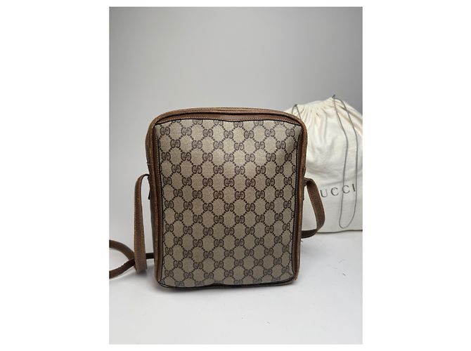 Vintage Gucci Monogramm Leder Schultertasche Grau / Braun - Ansicht 9