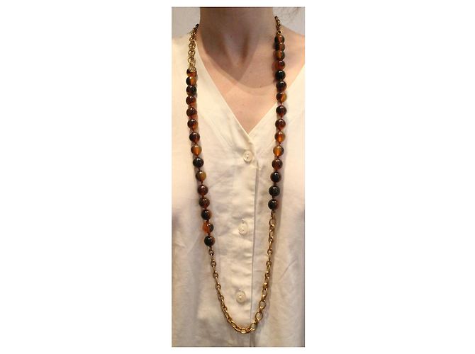 Collana in metallo Chanel con perle di vetro della maison Gripoix Marrone - vista 2