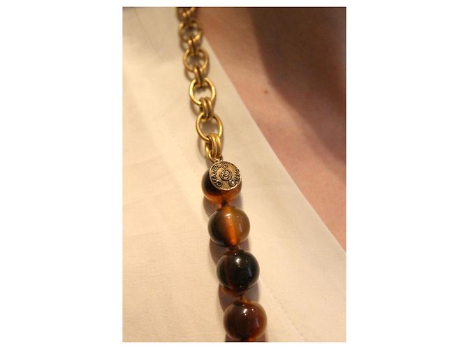 Collana in metallo Chanel con perle di vetro della maison Gripoix Marrone - vista 3