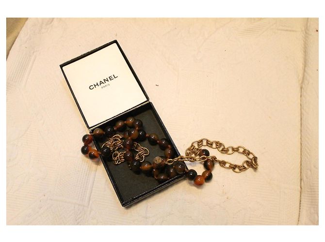Collana in metallo Chanel con perle di vetro della maison Gripoix Marrone - vista 8