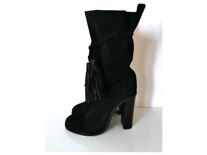 Burberry NUEVAS - SUPERBAS BOTINES ORIGINALES LANVIN DE CUERO SEDA TALLA 37 Negro - vista 4