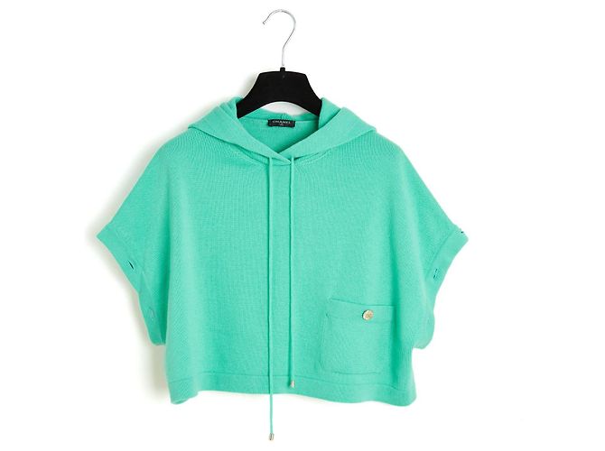 Chanel PE2022 2-in-1 FR38 Grüner Kaschmir Umwandelbarer Kapuzenpullover UK10 US8 Hellgrün - Ansicht 6