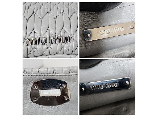 Borsa a Spalla Miu Miu Matelassé Decorata con Cristalli Ash Grigio - vista 5