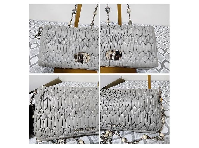 Borsa a Spalla Miu Miu Matelassé Decorata con Cristalli Ash Grigio - vista 8