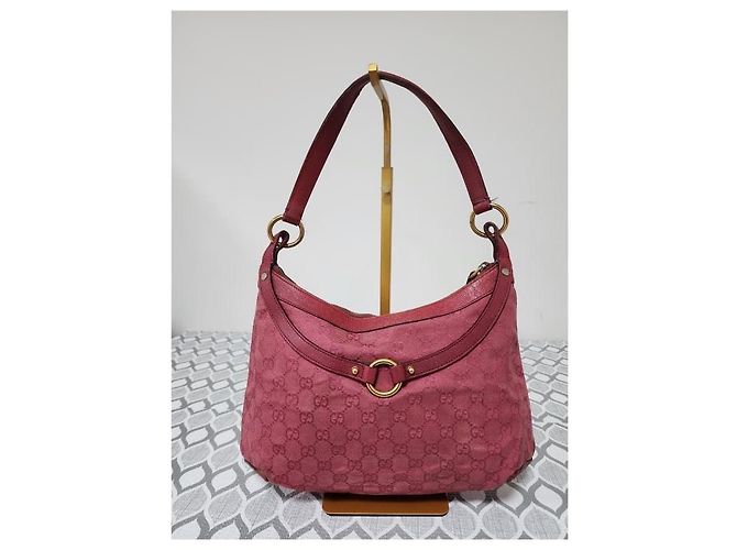 Borsa hobo Gucci GG in tela e pelle con morsetto rosa - vista 11