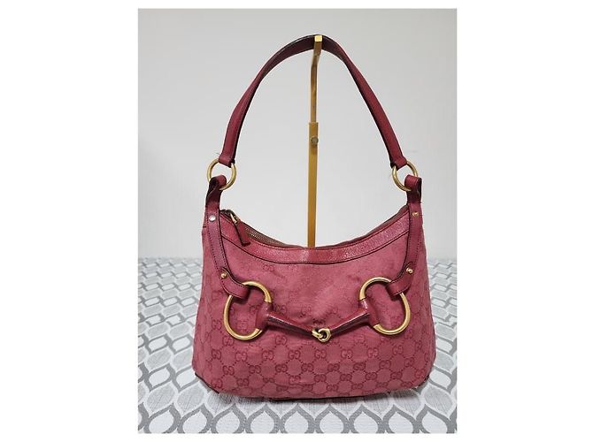 Borsa hobo Gucci GG in tela e pelle con morsetto rosa - vista 2