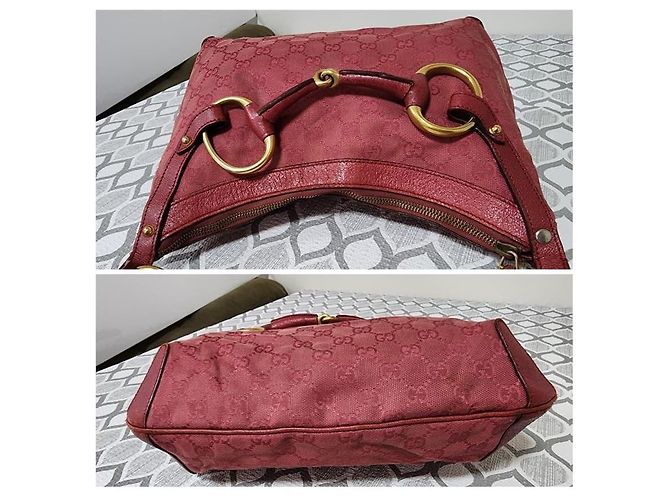 Borsa hobo Gucci GG in tela e pelle con morsetto rosa - vista 4