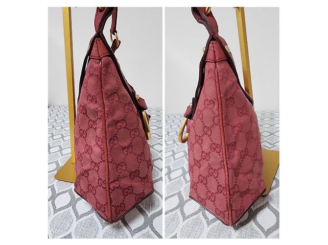 Borsa hobo Gucci GG in tela e pelle con morsetto rosa - vista 5