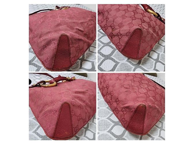 Borsa hobo Gucci GG in tela e pelle con morsetto rosa - vista 8