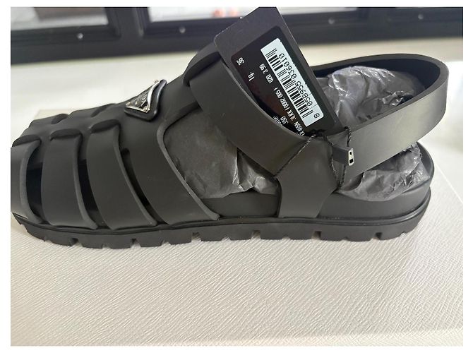 Sandali gladiatori Prada Soft Cage in gomma nera Nero - vista 3