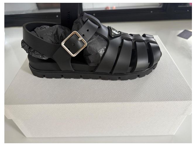 Sandali gladiatori Prada Soft Cage in gomma nera Nero - vista 4