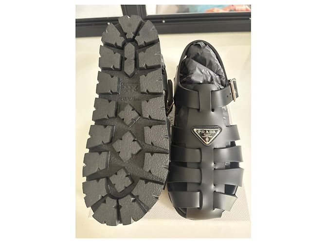 Sandali gladiatori Prada Soft Cage in gomma nera Nero - vista 5